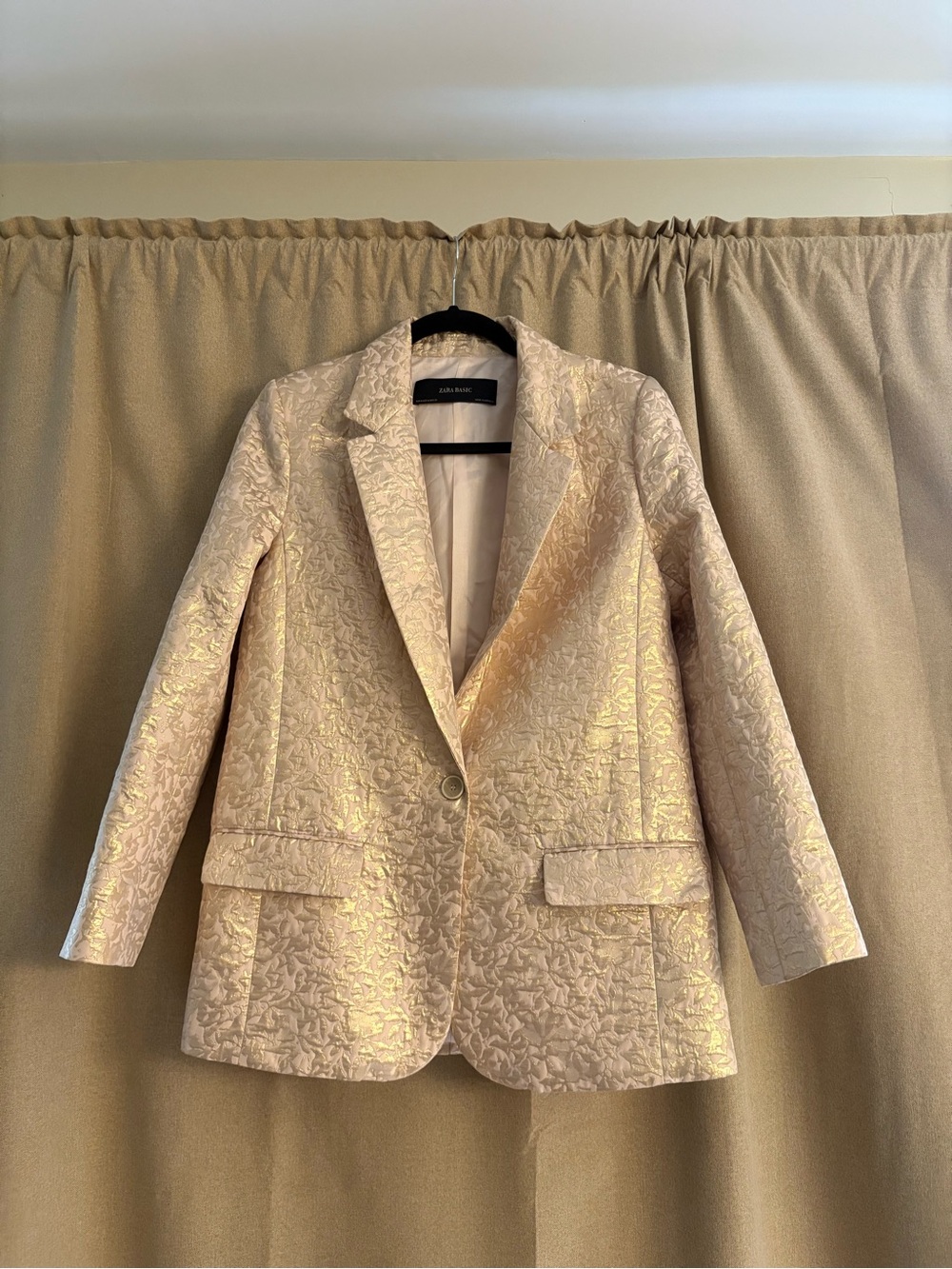 ZARA Rose Gold-Tone Floral Jacquard Blazer - Women